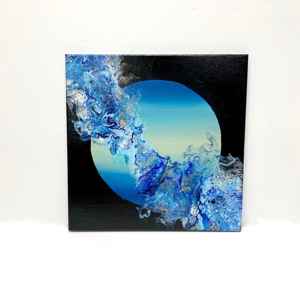Original Acrylic Fluid Art on 14” x 14” x .5” Stretched Canvas